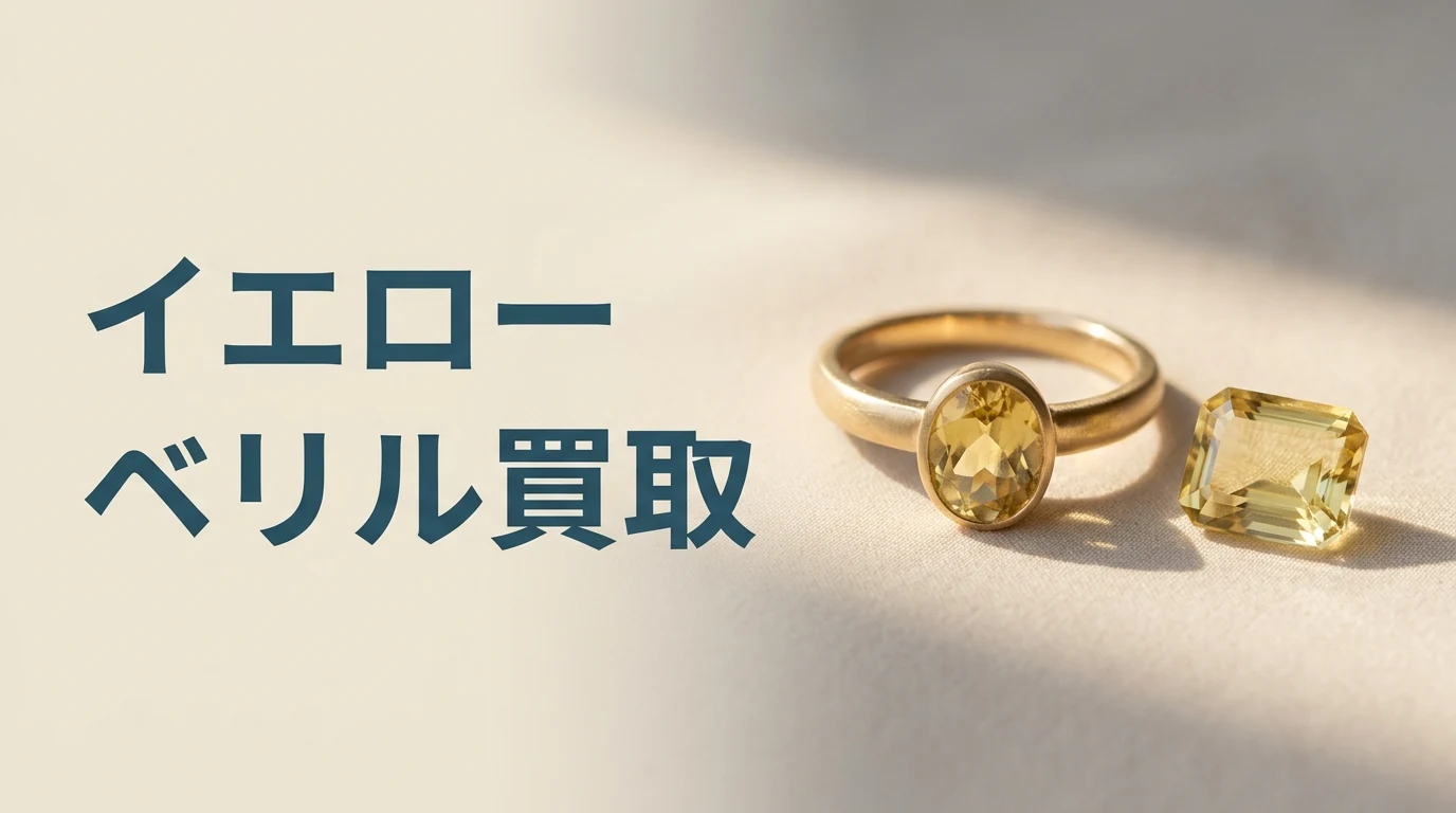 やわらかな布の上に、イエローベリルの指輪と、黄色い石を1粒置いた写真です